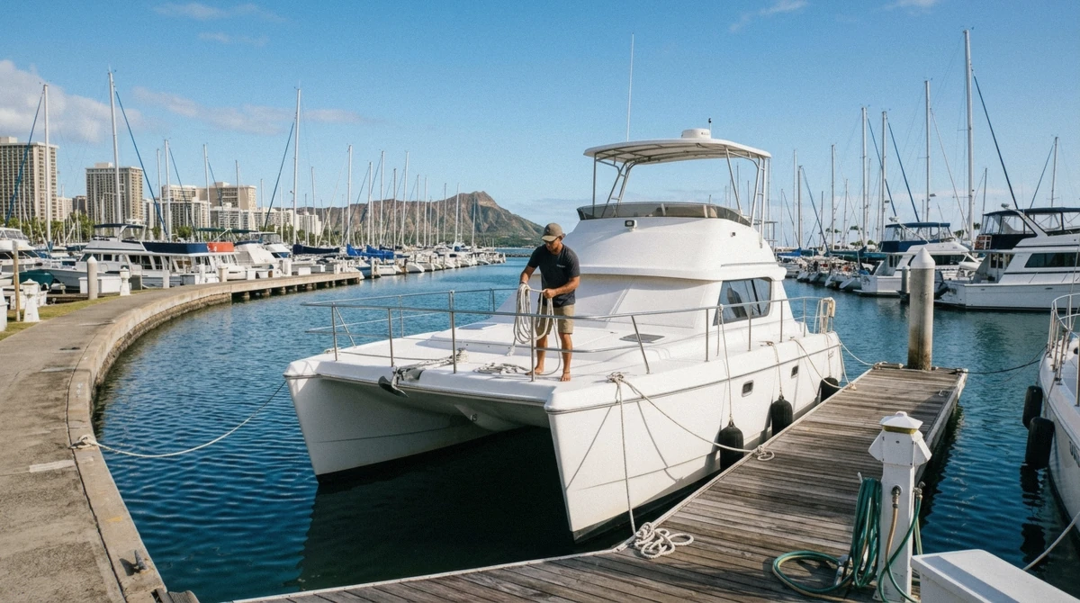 A price board and cash bar aboard a Waikiki catamaran showing the real cost of an Oahu boat tour, Honolulu, Hawaii